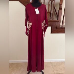 Elegant Burgundy Embroidered Dress Kaftan